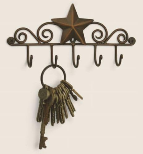 Copper Iron Metal Decorative Barn Star 5 Wall Mounted KEY Hanger Holder Hook
