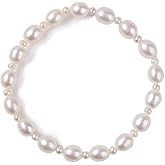 MilkyWay Freshwater Cultured Pearl Bracelet for Women,Handmade Natural Pearl Bracelets White Pearl Wrist Bracelets Bridesmaid Bridal Wedding Jewelry Gifts