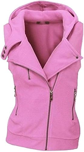Opment Women's Solid Hooded Zipper Woolen High Neck Vest PinkUS 2X-Large=China X-Large