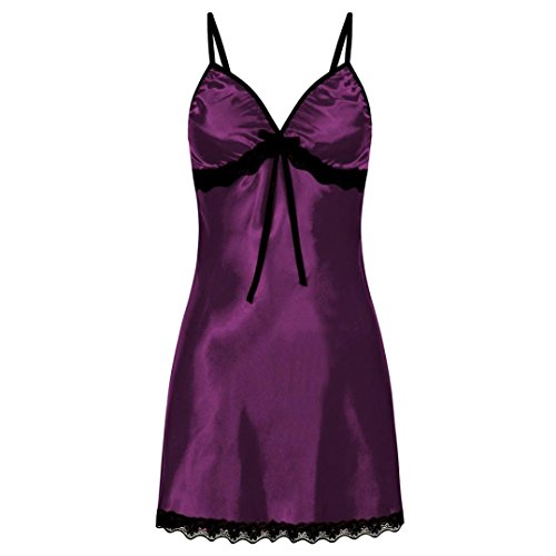 Jushye Sexy Nightwear Plus Size Lace Bow Lingerie Nighte Dress Babydoll Sleepskirt (Purple, XL)