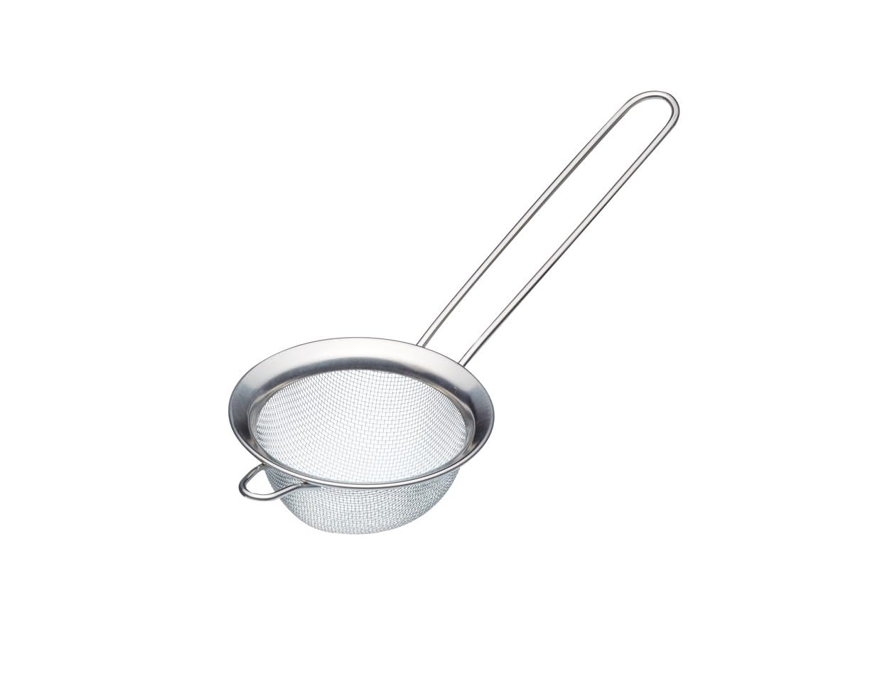MasterClass Fine Mesh Sieve, Stainless Steel, Polished Rim and Handy Round Bowl with Hooked Handle, 7.5cm (4"), Tagged Silver