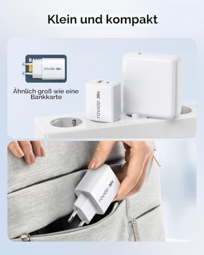 30W USB C Ladegerät 2-Stück GaN Schnellladegerät mit 60W Kabel 2M