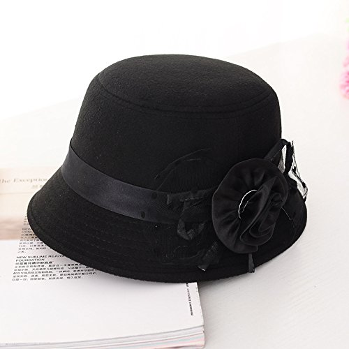 Freedi Bowler Hat Fedora Hats Dress Up Derby Hats Wide Brim Flower for Costume Adults Women Winter (Black)