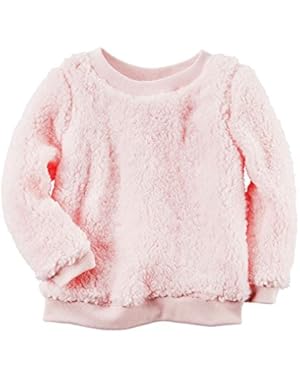 L/S Sherpa Pullover Top With Ribbed Neck, Cuffs & Waistband; Lgt Pink (5T)