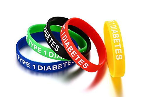 XUANPAI 5 Pack Rubber Silicone Sport Type 1 Diabetes Medical Emergency Alert ID Bracelets Wristband Men Women Kids