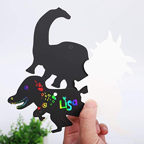 Odowalker Scratch Art Paper of Rainbow Dinosaur Scratchboard Craft Kits with Wooden Styluses for DIY Kits & Decorations Boys Girls Classroom Craft Party Game Supplies (Dinosaur)