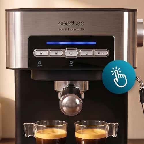 Machine à Café Espresso Power Espresso 20 Matic Elite. 850W, Pression 20 Bars, Réservoir 1,5 Litres, Mousseur Orientable, Commande Numérique, Mode Auto, Acier