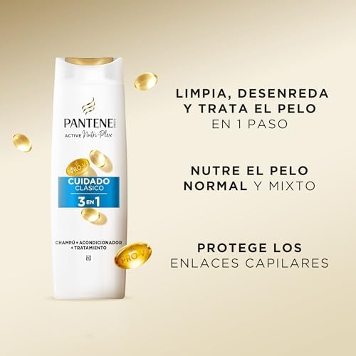 Pantene nutri pro-v classic care 3em1 shampoo + condicionador + tratamento com fórmula pro-v + antioxidantes, para cabelos normais e mistos, 300 ml (pack de 6)