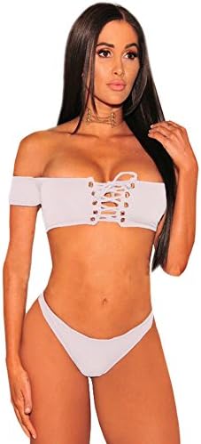 Saitai Womens Sexy Bikinis Set Bandage Two-pieces Swimsuit (Large, White)