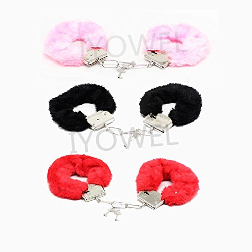 IYOWEL Soft Steel Fuzzy Furry Cuffs Working Metal Handcuffs (Red)