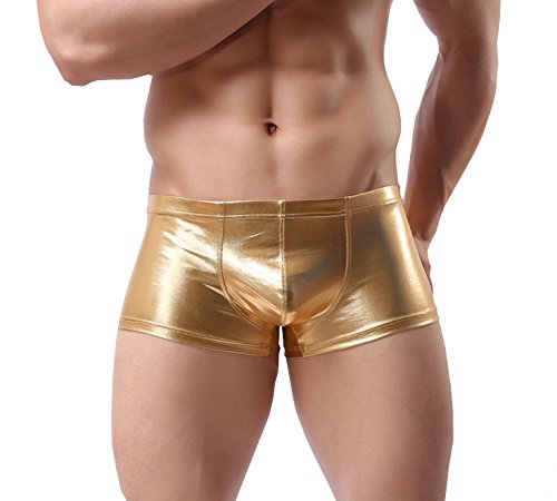 ONEFIT Men s Trunk Underwear Faux Leather Hoop Boyshorts Boxers Gold M