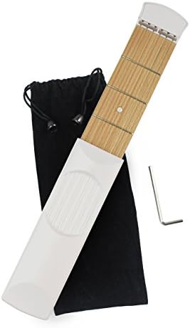 BLUE HANDCART Pocket Guitar Practice Neck, Portable Beginner Chord Trainer Guitar Finger Fingering Exercise & Chords Practice Tool 6 String 4 Fret, White