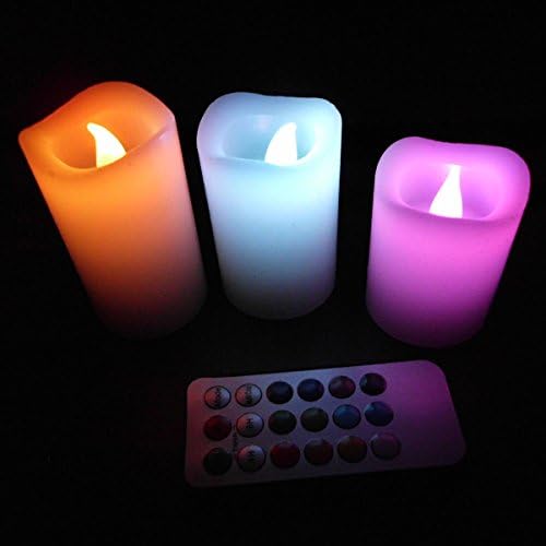 EUTTEUM Remote Control 3pcs 12 Colours Changing LED Lavender Flameless Wax Candles light