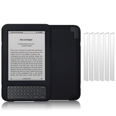 AMAZON KINDLE 3 SOFT SILICONE SKIN CASE - BLACK, WITH 6-IN-1 SCREEN PROTECTOR PACK