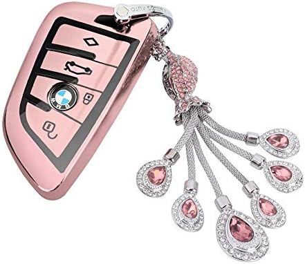 FELICIOO For BMW Key Fob Cover, Premium Soft TPU 360 Degree Full Protection Key Shell Key Case Cover Compatible with 530li X5 X6 X1 Class Keyless Smart Key Fob (Color : Pink-1)