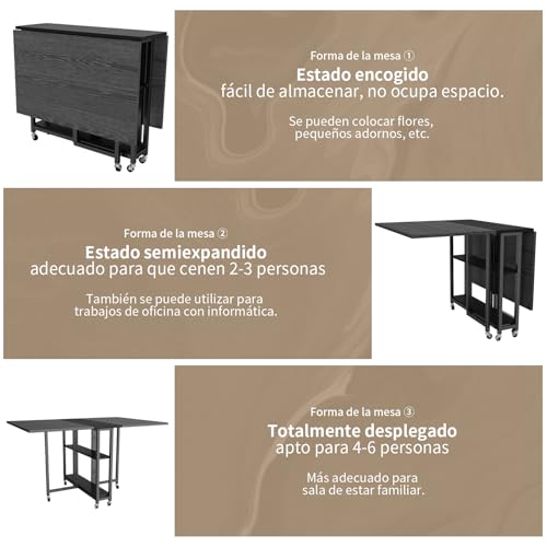 Simple Wisdom Comedor,Mesa Comedor de Plegable,Mesa Plegable 1.20 Apta para Hogar,Oficina o Terraza, Apta para Uso Familiar de 4 Personas,El tamaño es 120 * 80CM.(Gris+Negro)