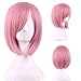 Short Pink Bob Wigs Straight Wig for Women Girls with Bangs 11 Inch BU029PK