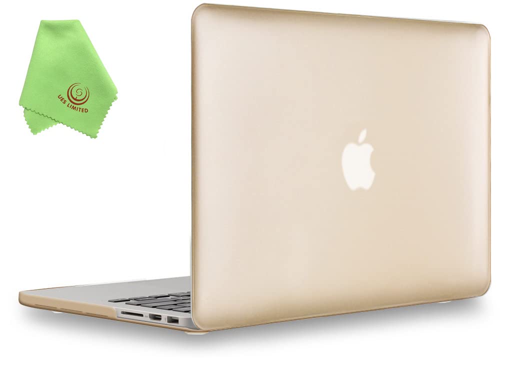 UESWILL Luxury Gold Matte Hard Shell Case Cover Compatible with MacBook Pro 15 inch with Retina Display (Model A1398) No CD-ROM, No Touch Bar + Microfibre Cleaning Cloth, Gold