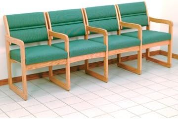 Amazon Dmdロビーseating 待機部屋オフィスおよび4つシートゲストと患者椅子withセンター腕 ライトオークウッドwith Foliage Green Upholstery 受付 ロビー用チェア 文房具 オフィス用品