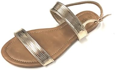 Womens Sandals, Double Strap, Open Toe Flat Summer Sandals for Women, Shoes for Ladies (10, Gold)