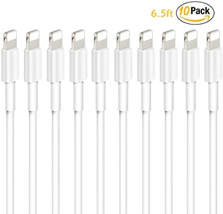 Lightning Cables, PHONE7 Charger 10 Pack USB Charging Cable Cord Compatible with iPhone X 8 8 Plus, iPhone 7 7 Plus 6 6s 6 Plus 6s Plus, iPhone SE 5 5s 5c, iPad, iPod , iOS 9, 10, 11 (White) - 6.5ft