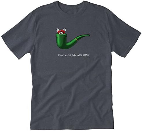 Tshirt Laundry Mario, This is Not a Pipe (The Treachery of the Mushroom Kingdom) Adult L Charcoal