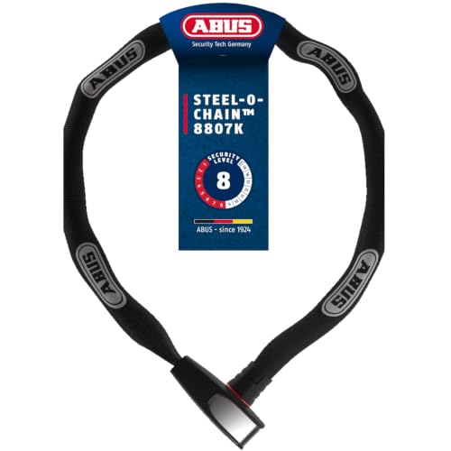 ABUS Kettenschloss Steel-O-Chain 8807K – Flexibles Fahrradschloss aus gehärtetem Stahl – ABUS-Sicherheitslevel 8-85 cm - Schwarz