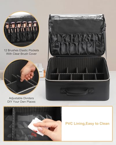 Relavel Makeup Bag Extra Large Makeup Bag Professional Makeup Artist Bag: Inside, Travel Cosmetic Storage Box with 4 Small Portable Pockets and