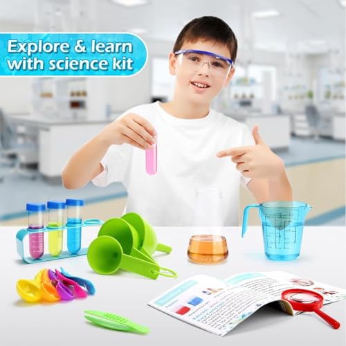 AM ANNA Kids Experiments Science Kit with Lab Coat, Scientist Costume Role Play Tools Educational Learning Set,Scientist Costume Dress Up and Role Play Toys Gift for Boys Girls Kids