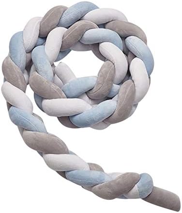 Henreal Baby Cot Bed Stop Knotted Twisted Plush Nursery Decoration Cot Gift Mattress Bed Sleep Bumper white gray blue2