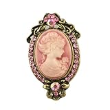 Pink Cameo Brooch Pin Charm Women Fashion Jewelry Necklace Pendant Compatible