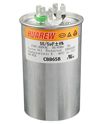 HUAREW 55+5 uF ±6% 55/5 MFD 370/450 VAC CBB65 Dual Run Start Round Capacitor for Condenser Straight Cool or Heat Pump Air Conditioner or AC Motor and Fan Starting: Industrial & Scientific