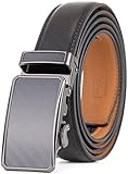 Marino Men’s Genuine Leather Ratchet Dress Belt With Automatic Buckle, Enclosed in an Elegant Gift Box - Black - Style 143 - Adjustable from 28