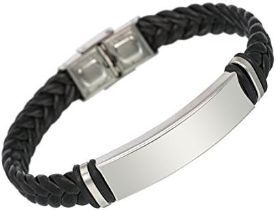 INMOFN Mens Black Braided Leather Bracelet Handmade Fashion Wrist-band Cuff Bangle with Clasp