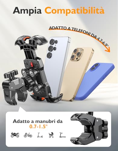 Rolgno Mobile Phone Holder for Motorcycle, [Dumper Anti-Vibration & 1S Lock] Mobile Phone Holder Bike Handlebar, 360° Rotatable Motorcycle Phone Holder with Shock Absorbers, Compatible iPhone, Galaxy