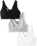 Fruit of the Loom Women's Adjustable Shirred Front Racerback Bra (Pack of 3), Heather Grey/White/Black Hue, Size 32