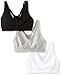 Fruit of the Loom Women's Adjustable Shirred Front Racerback Sports Bra Multi Packs, White/Heather Grey/Black Hue, 34