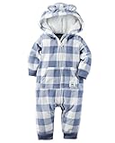 Carter's Baby Boys Hooded Fleece Jumpsuit - Light Blue/White