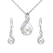 EleQueen Women's 925 Sterling Silver CZ Freshwater Cultured Pearl Infinity Wedding Bridal Necklace Hook Earrings Set