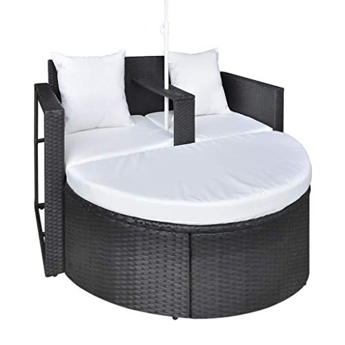 vidaXL Gartenlounge mit Sonnenschirm Poly Rattan Liege Sonnenliege Gartenmöbel – Bild 8