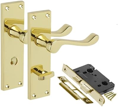 Golden Grace Victorian Scroll Bathroom Handles with 64mm Lock Polished Brass