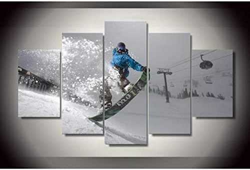 5枚のキャンバス絵画のキャンバスプリントhdプリントスノーウィースキーそり絵画キャンバス