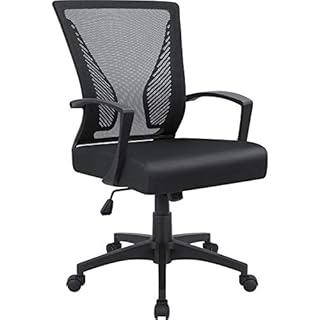 Furmax Office - Escritorio de soporte lumbar giratorio con respaldo medio, silla ergonómica de malla para computadora con reposabrazos (negro)