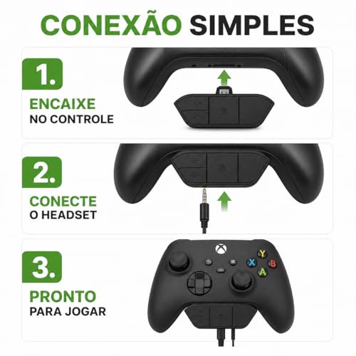 Adaptador Headset Compatível para Xbox One Series S X P2 P3 Áudio Estéreo Para Fone E Microfone No Controle Com Botões De Volume Para Jogos Online