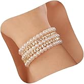 YERTTER Wedding Gold 5 Row Pearl Rhinestone Stunning Bracelet Layered Adjustable Stretch Wrap Cuff Bridals Crystal Strand Bracelet Gift for Women Brides (Gold 1)