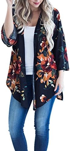 TBONTB Womens Plus Size Floral Kimono Cardigan Capes Loose Cover up Blouse Tops 3X-Large, Deep Blue