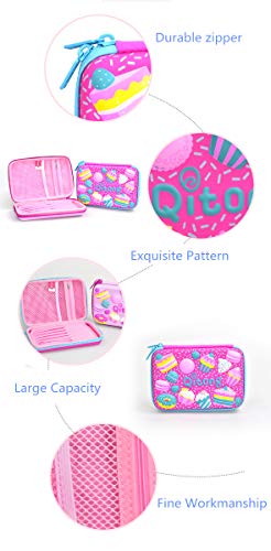 Ice Cream Hardtop Pencil Case with Compartments - Big Capacity Student Stationery Pouch - Cosmetic Bag Unique Gifts for Girls (Rose)