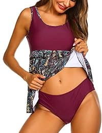 Hotouch Trajes de baño de dos piezas para dama con estampado de tankini, trajes de baño para dama S-XXL