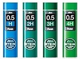 Pentel Ain Stein Mechanical Pencil Lead, 0.5 H,2H,3H,4H (40 Leads) , Original 5 Colors