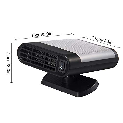 Portable Car Heater, 60 Seconds Fast Heating Quickly Cooling Fan 12V 150 W Auto Defogger Defroster Plug in Cig Lighter with 360° Rotating Base (Black Gray)